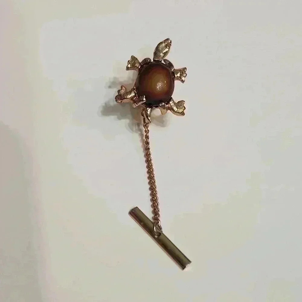 Vintage Turtle Tie Pin with Stone
